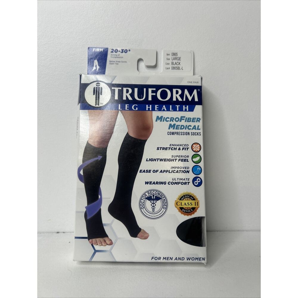 TRUFORM Leg Health Ladies Sheer Knee Highs Moderate 20-30 MMHG, Black,large